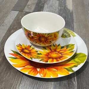 Royal Norfolk Sunflower Dinnerware Set - White and Orange 3 ps.